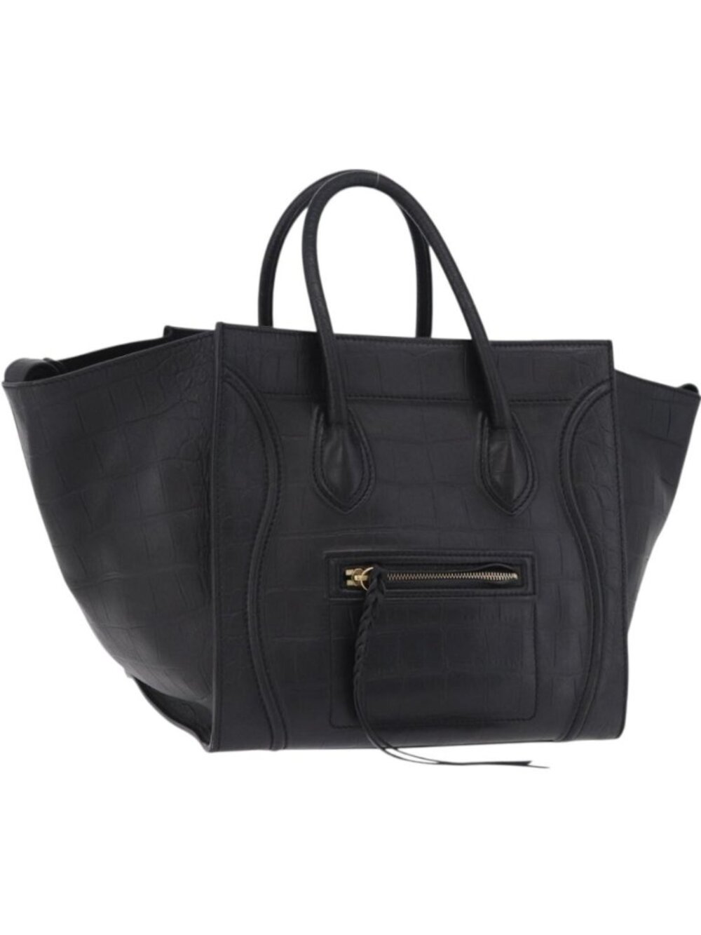 CELINE Luggage Phantom Shopper Hand Bag Leather Black Gold Tone